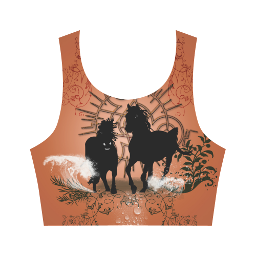 Black horses silhouette Women's Crop Top (Model T42)