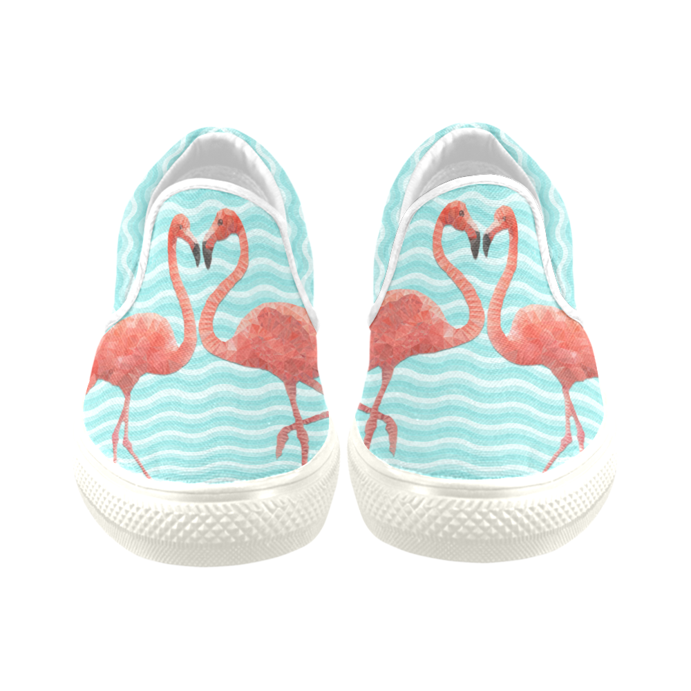 flamingo love Women's Unusual Slip-on Canvas Shoes (Model 019)