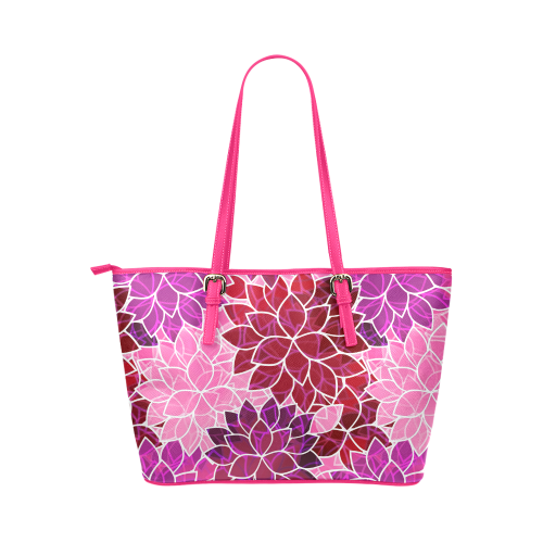 Beautiful Pink Flowers Leather Tote Bag/Large (Model 1651)