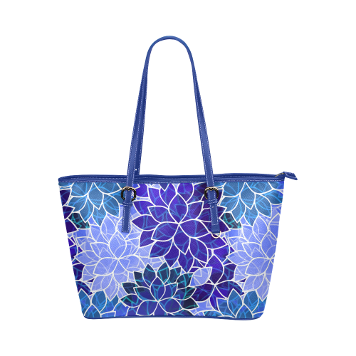 Beautiful Blue Flowers Leather Tote Bag/Small (Model 1651)