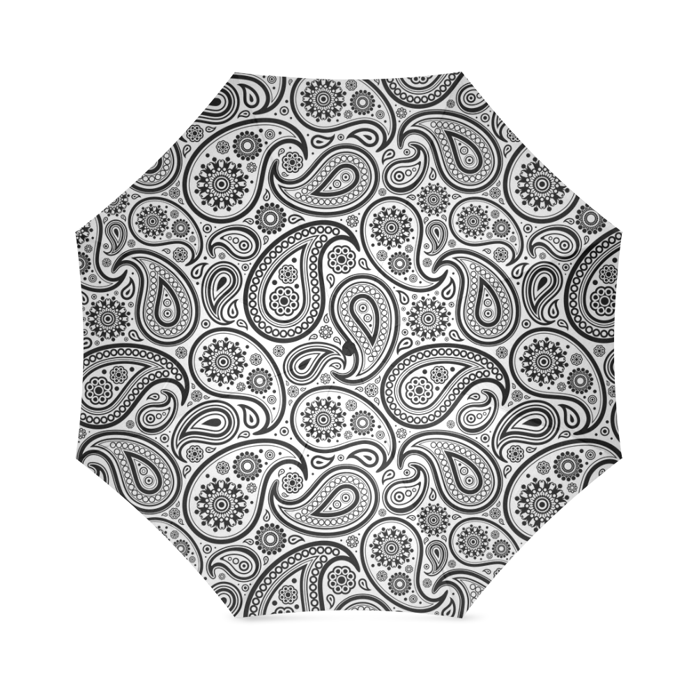 Black & White Paisley Pattern Foldable Umbrella (Model U01)