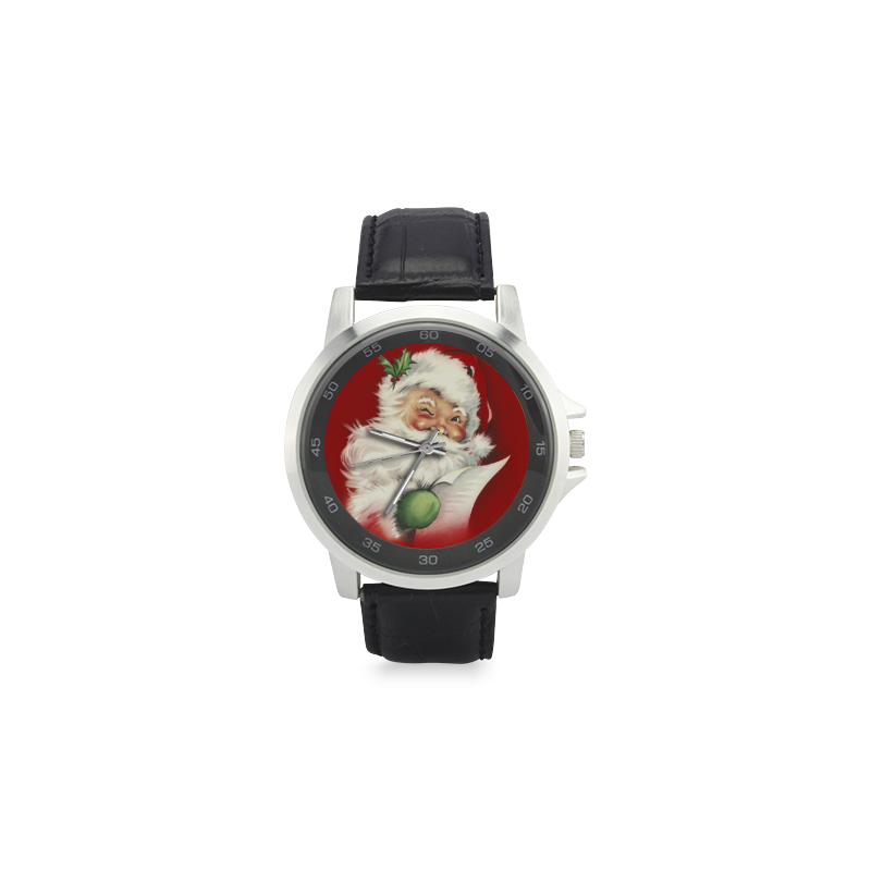 A beautiful vintage santa claus Unisex Stainless Steel Leather Strap Watch(Model 202)