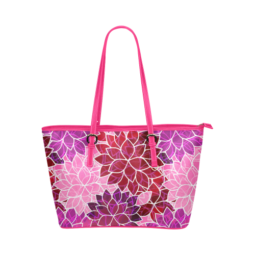 Beautiful Pink Flowers Leather Tote Bag/Large (Model 1651)