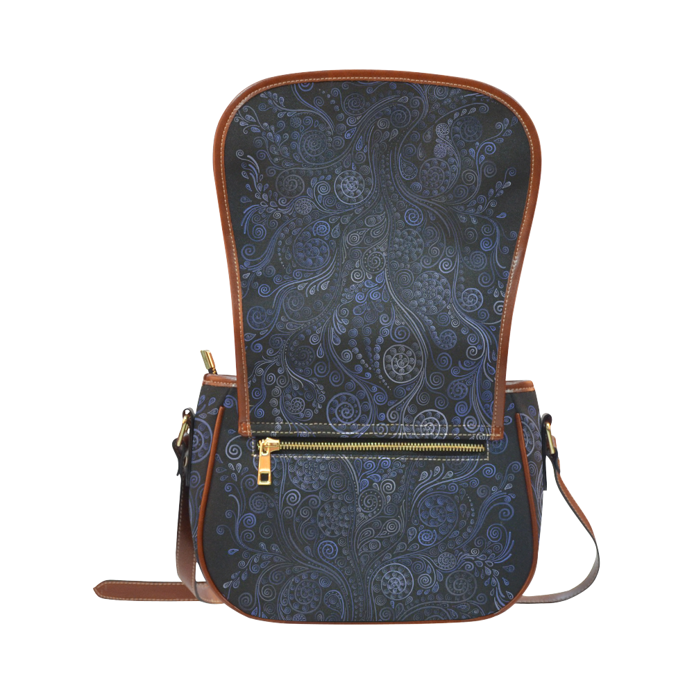 Ornamental Blue on Gray Saddle Bag/Small (Model 1649) Full Customization