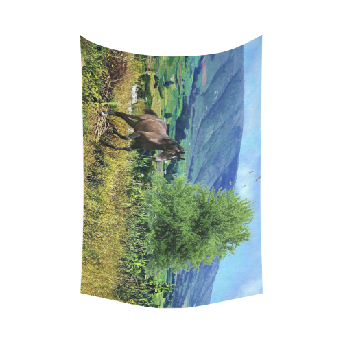 Mountain Side Gallop Cotton Linen Wall Tapestry 90"x 60"