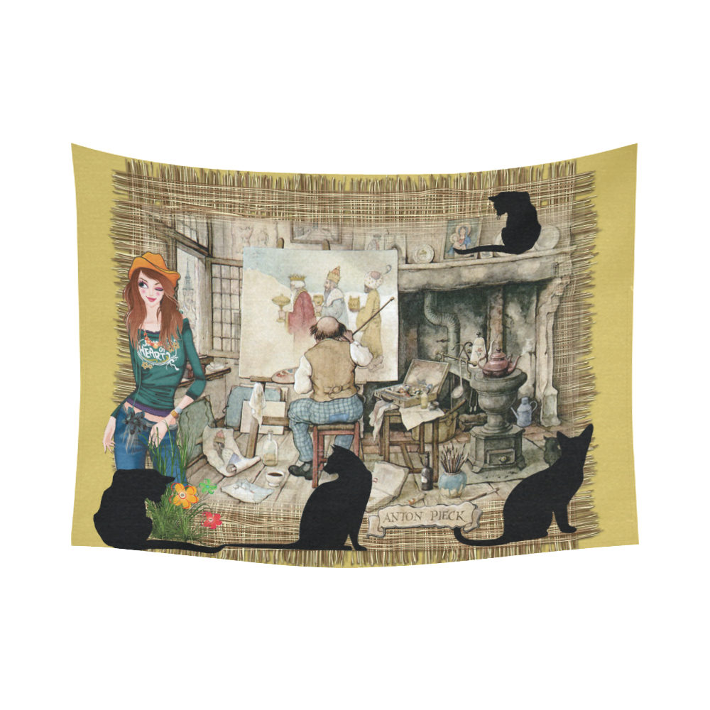 Anton Pieck studio in old Amsterdam Cotton Linen Wall Tapestry 80"x 60"