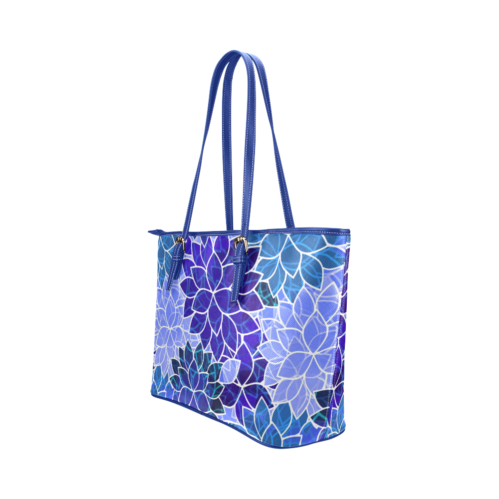 Beautiful Blue Flowers Leather Tote Bag/Small (Model 1651)