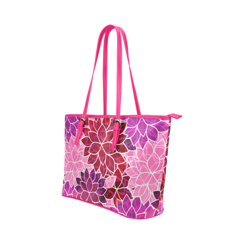 Beautiful Pink Flowers Leather Tote Bag/Small (Model 1651)