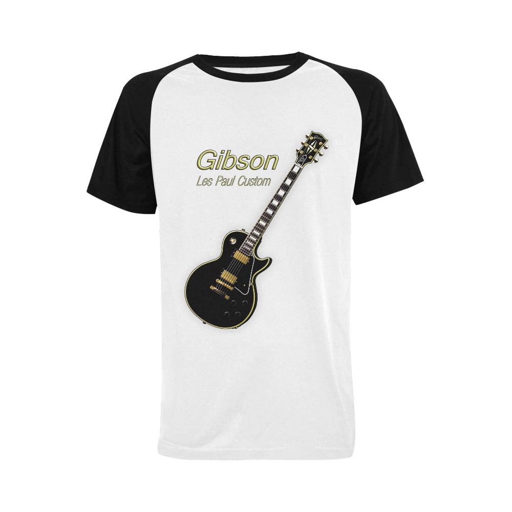 Black Gibson Les paul Custom Men's Raglan T-shirt Big Size (USA Size) (Model T11)