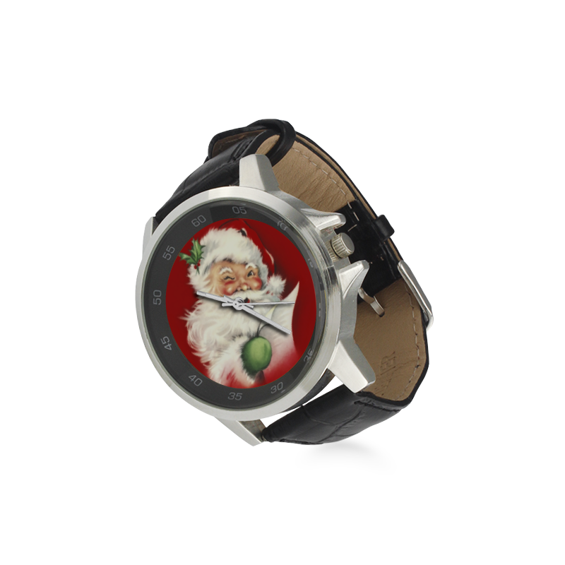 A beautiful vintage santa claus Unisex Stainless Steel Leather Strap Watch(Model 202)