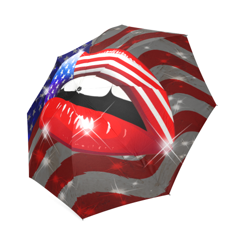 USA Flag Lipstick on Sensual Lips Foldable Umbrella (Model U01)