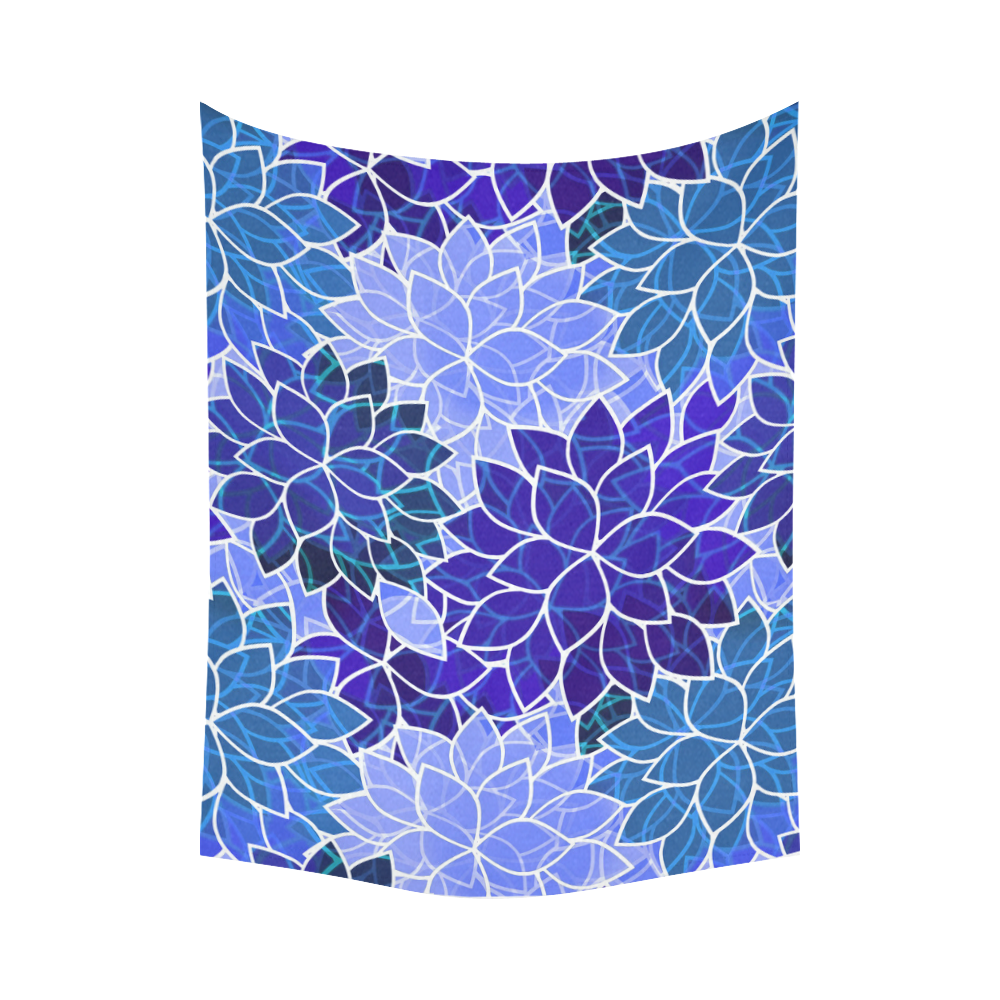 Beautiful Blue Flowers Cotton Linen Wall Tapestry 80"x 60"