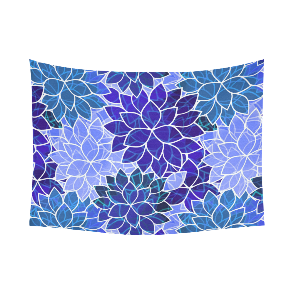 Beautiful Blue Flowers Cotton Linen Wall Tapestry 80"x 60"