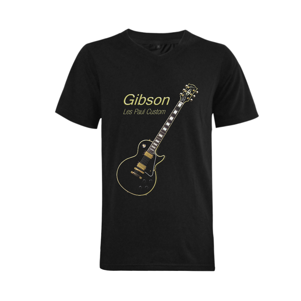 Black Gibson Les paul Custom Men's V-Neck T-shirt (USA Size) (Model T10)