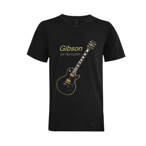 Black Gibson Les paul Custom Men's V-Neck T-shirt (USA Size) (Model T10)