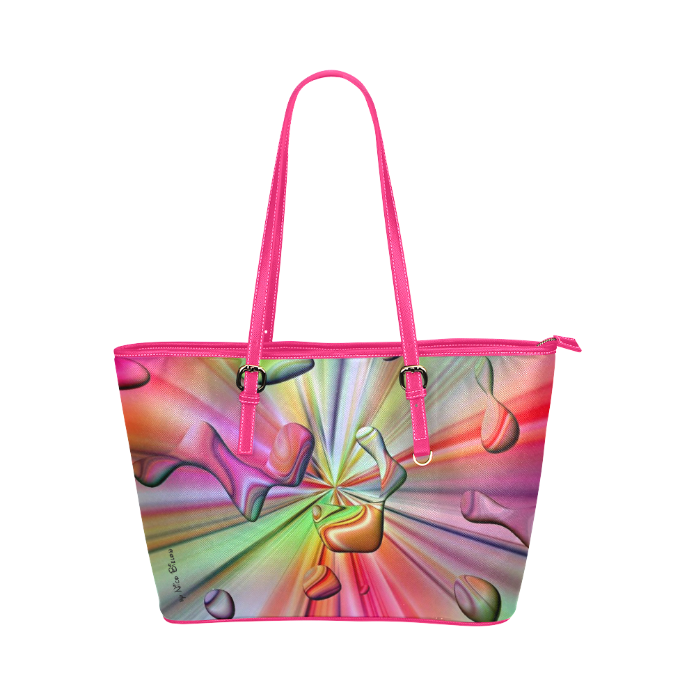 Rainbow Drops by Nico Bielow Leather Tote Bag/Large (Model 1651)