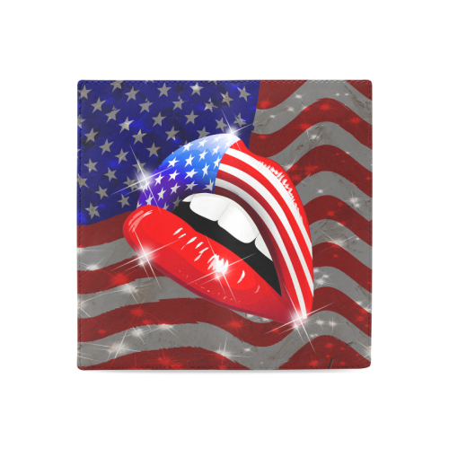 USA Flag Lipstick on Sensual Lips Women's Leather Wallet (Model 1611)