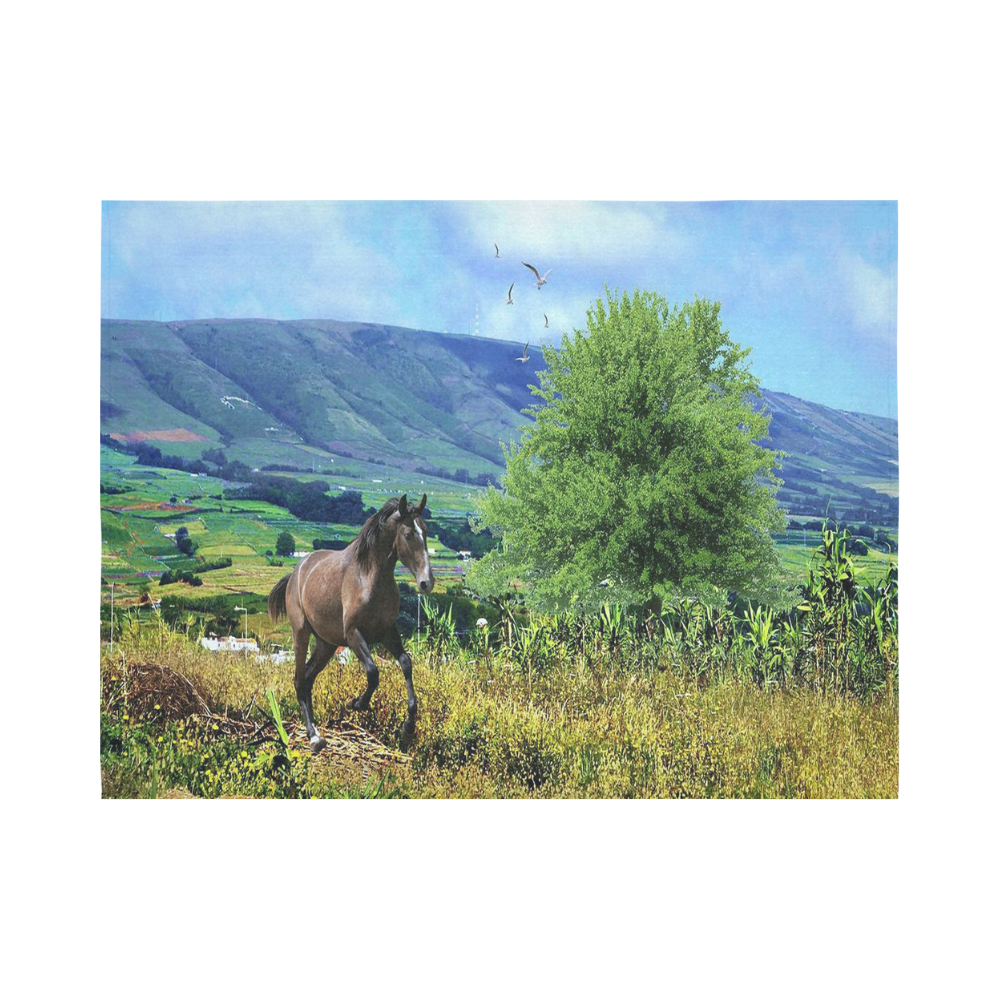 Mountain Side Gallop Cotton Linen Wall Tapestry 80"x 60"
