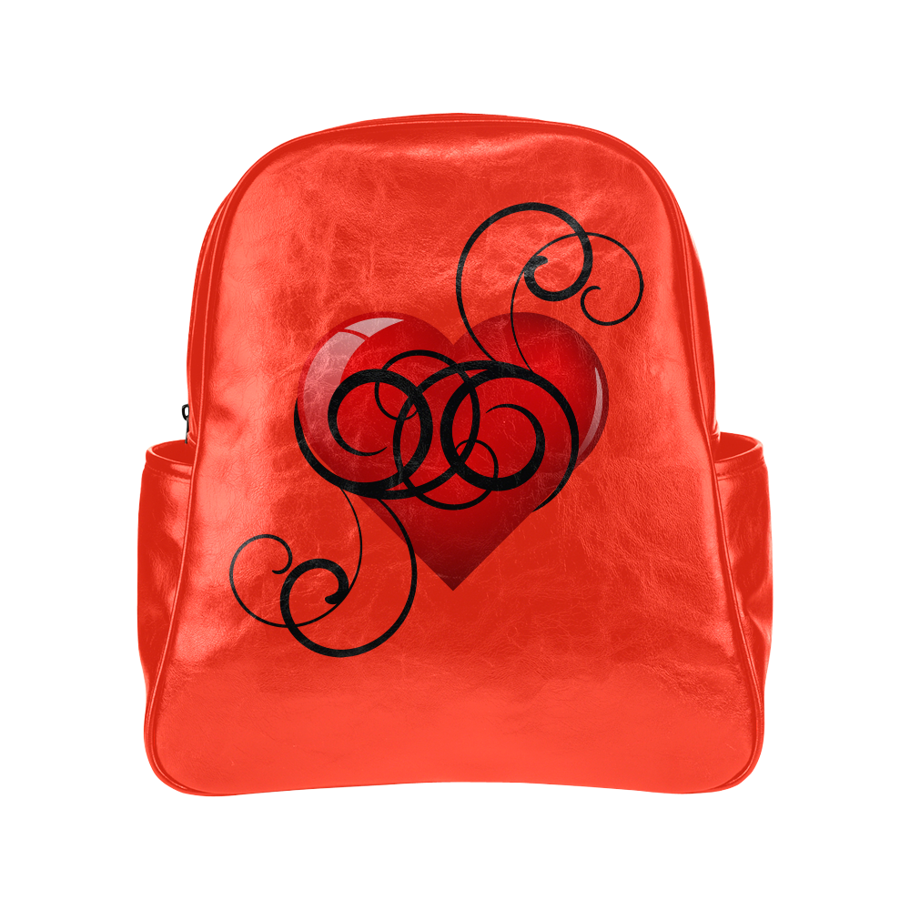 Elegant Flourish Heart Multi-Pockets Backpack (Model 1636)