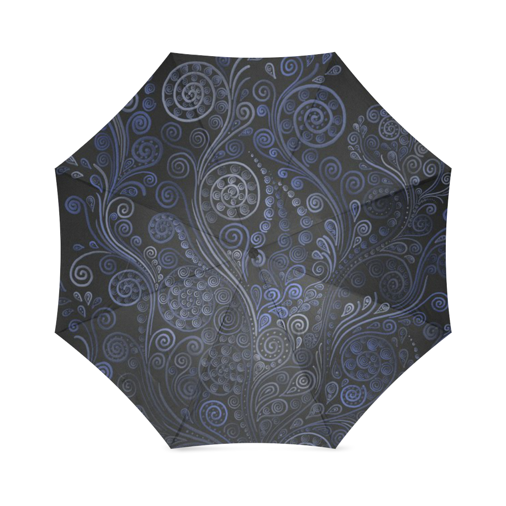 Ornamental Blue on Gray Foldable Umbrella (Model U01)