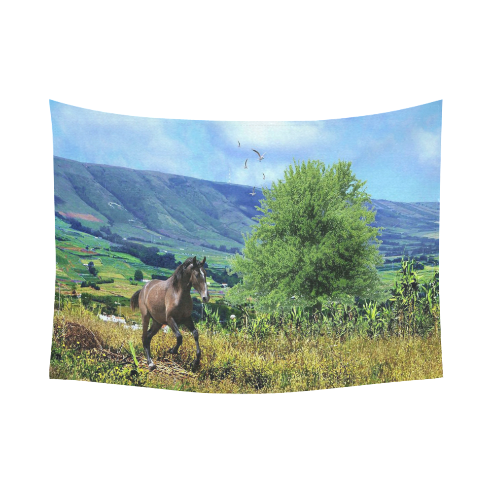 Mountain Side Gallop Cotton Linen Wall Tapestry 80"x 60"