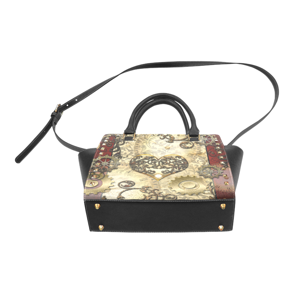 Steampunk, golden red design Rivet Shoulder Handbag (Model 1645)