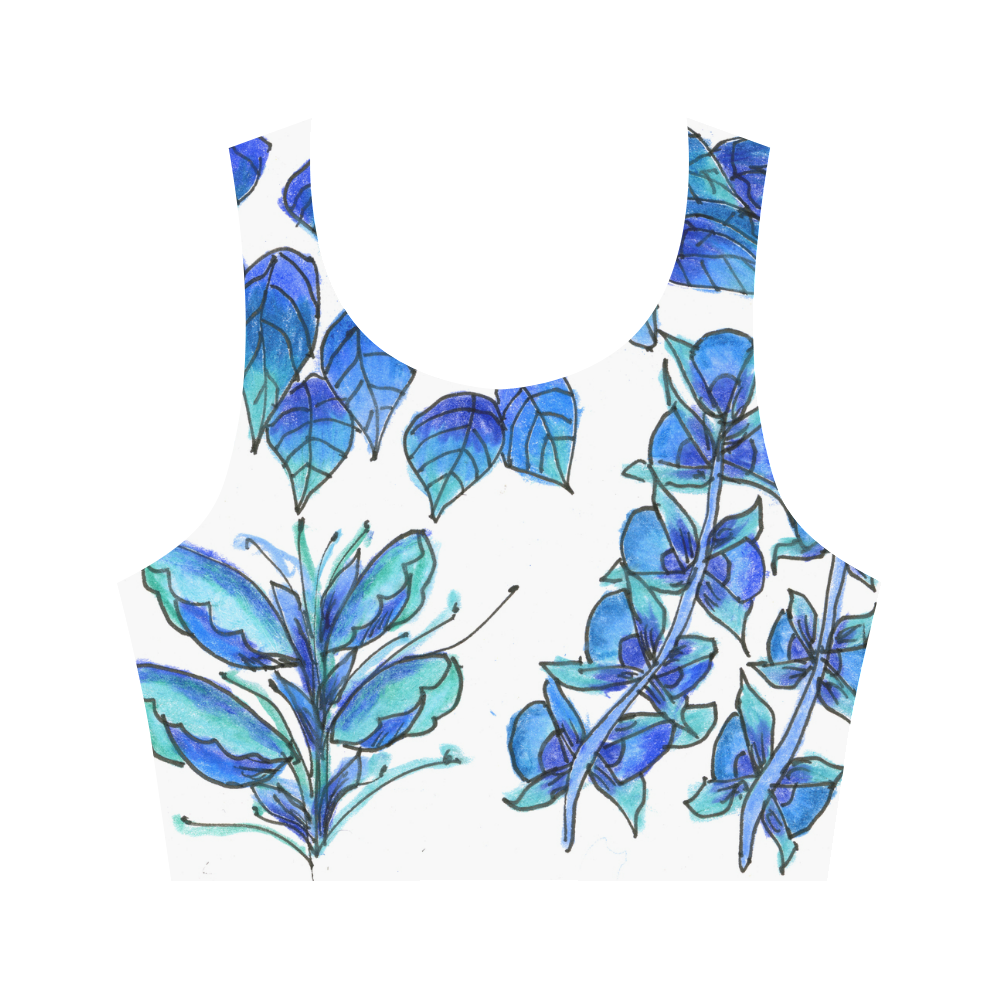 Pretty Blue Flowers, Aqua Garden Zendoodle Women's Crop Top (Model T42)