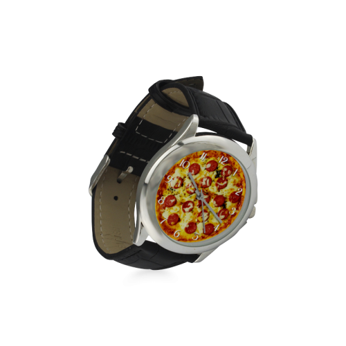 Novelty Cheesy Pepperoni Pizza Women's Classic Leather Strap Watch(Model 203)