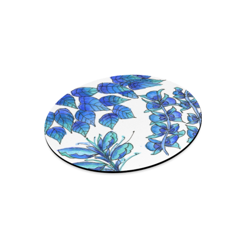 Pretty Blue Flowers, Aqua Garden Zendoodle Round Mousepad