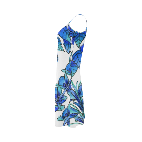 Pretty Blue Flowers, Aqua Garden Zendoodle Alcestis Slip Dress (Model D05)