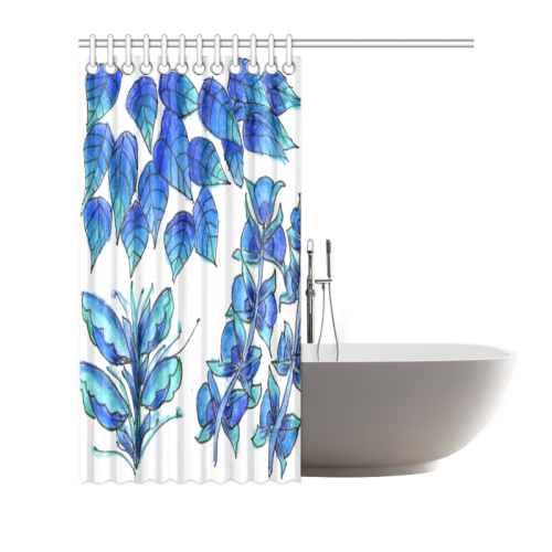 Pretty Blue Flowers, Aqua Garden Zendoodle Shower Curtain 66"x72"