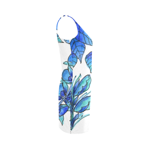 Pretty Blue Flowers, Aqua Garden Zendoodle Medea Vest Dress (Model D06)