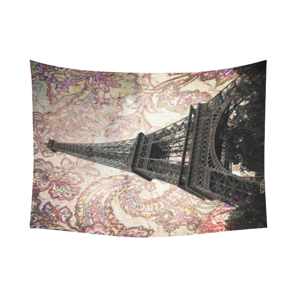 Floral Eiffel Tower Cotton Linen Wall Tapestry 80"x 60"