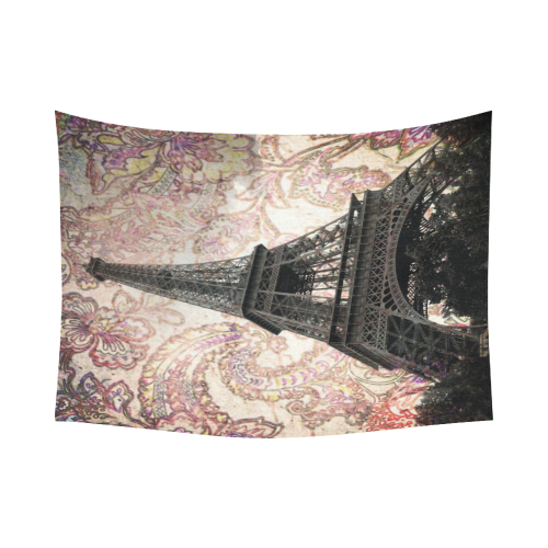 Floral Eiffel Tower Cotton Linen Wall Tapestry 80"x 60"