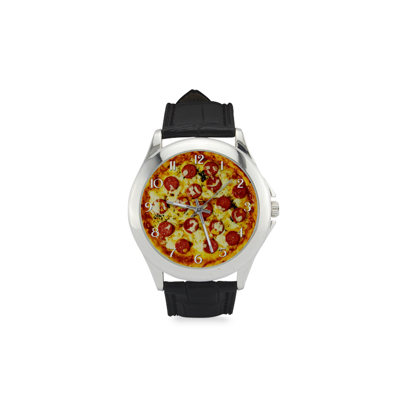 Novelty Cheesy Pepperoni Pizza Women's Classic Leather Strap Watch(Model 203)
