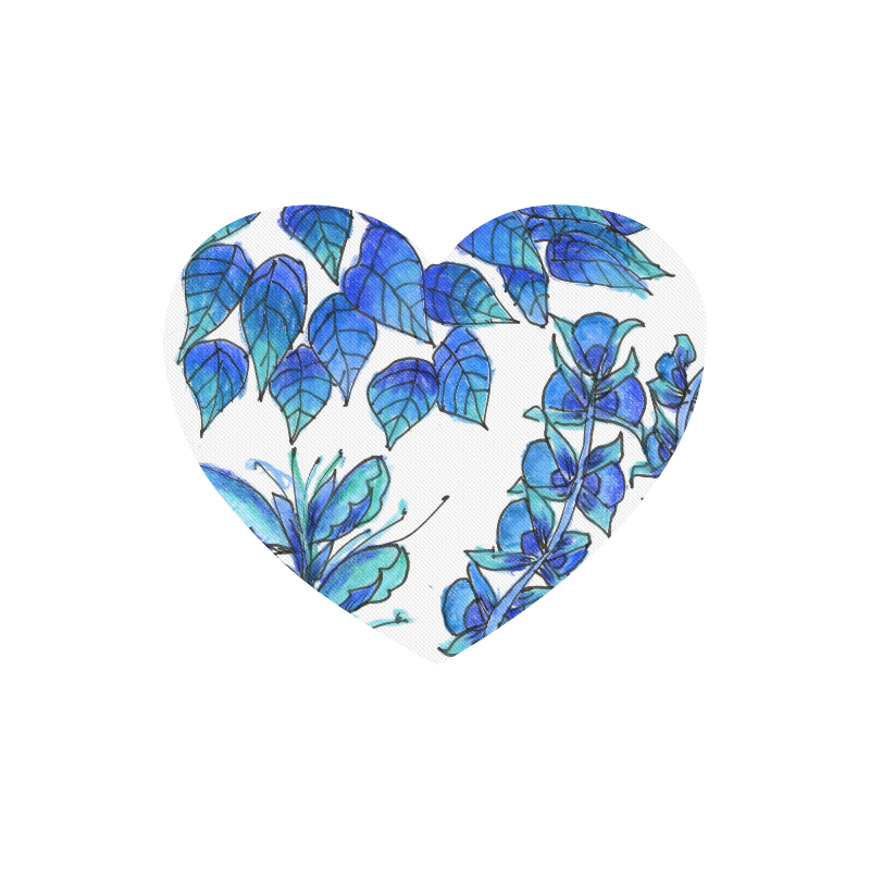 Pretty Blue Flowers, Aqua Garden Zendoodle Heart-shaped Mousepad