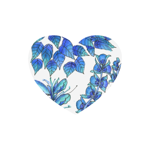 Pretty Blue Flowers, Aqua Garden Zendoodle Heart-shaped Mousepad