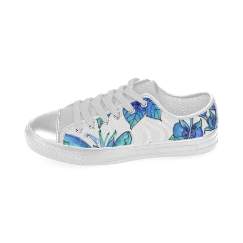 Pretty Blue Flowers, Aqua Garden Zendoodle Women's Classic Canvas Shoes (Model 018)