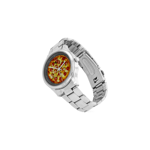 Novelty Cheesy Pepperoni Pizza Men's Stainless Steel Watch(Model 104)