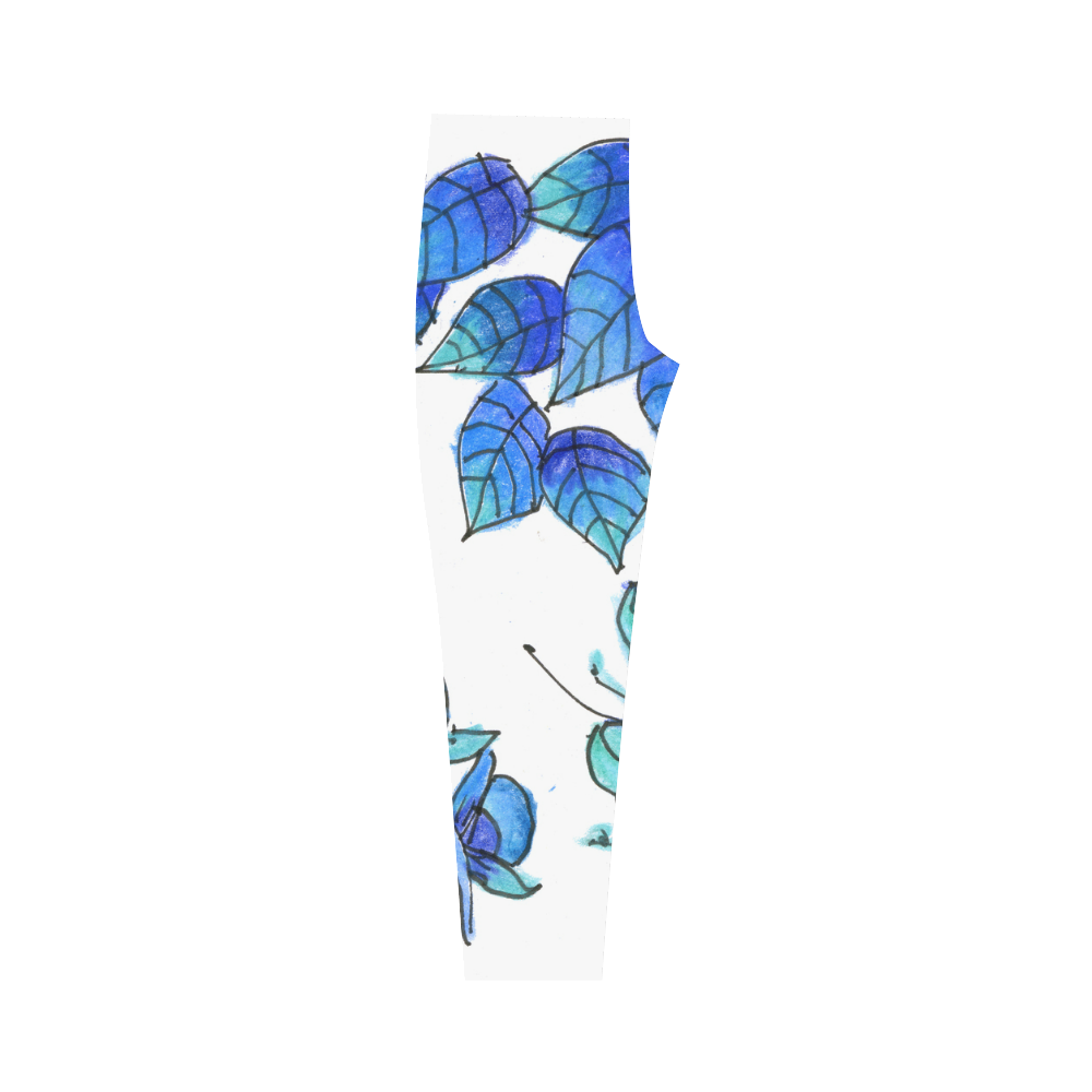 Pretty Blue Flowers, Aqua Garden Zendoodle Capri Legging (Model L02)