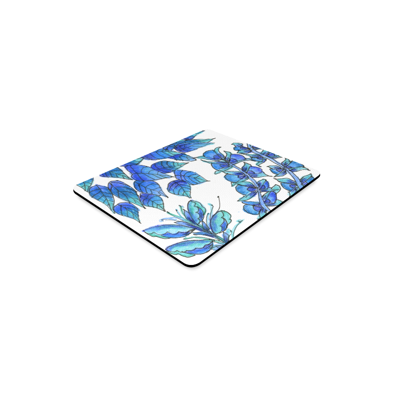 Pretty Blue Flowers, Aqua Garden Zendoodle Rectangle Mousepad