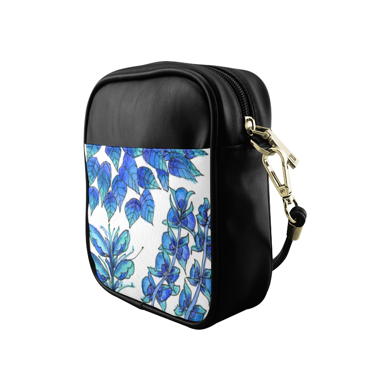 Pretty Blue Flowers, Aqua Garden Zendoodle Sling Bag (Model 1627)