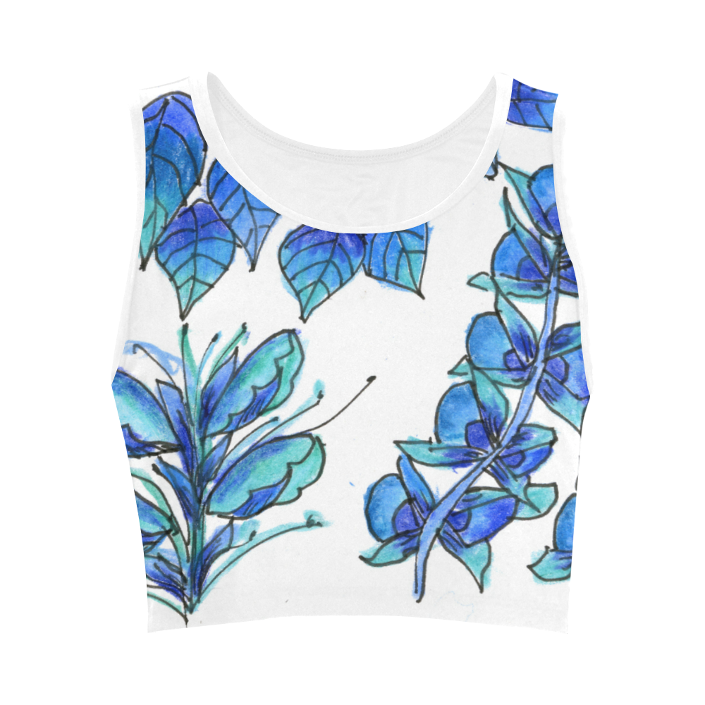 Pretty Blue Flowers, Aqua Garden Zendoodle Women's Crop Top (Model T42)