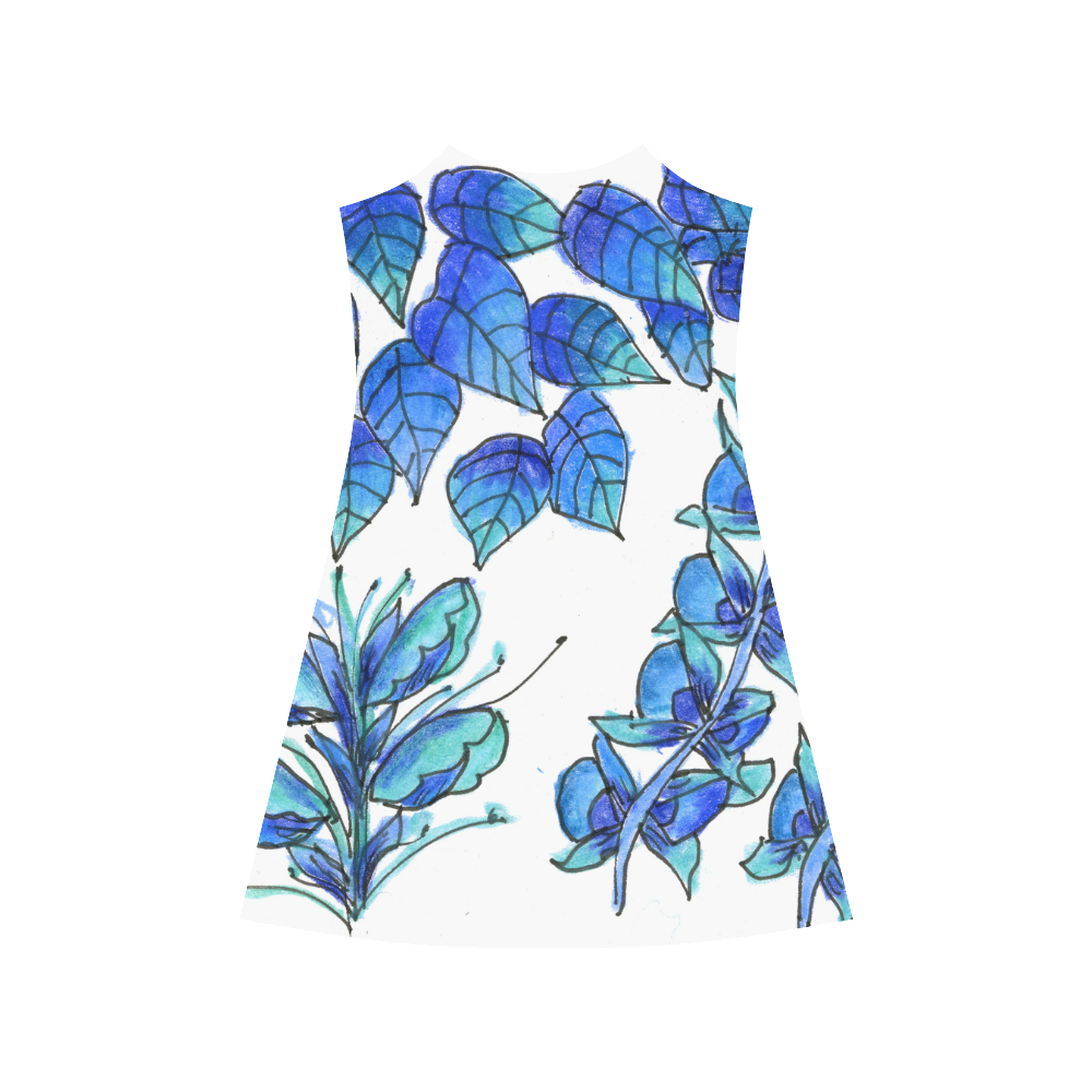 Pretty Blue Flowers, Aqua Garden Zendoodle Alcestis Slip Dress (Model D05)