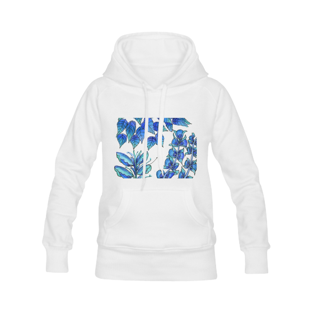 Pretty Blue Flowers, Aqua Garden Zendoodle Women's Classic Hoodies (Model H07)