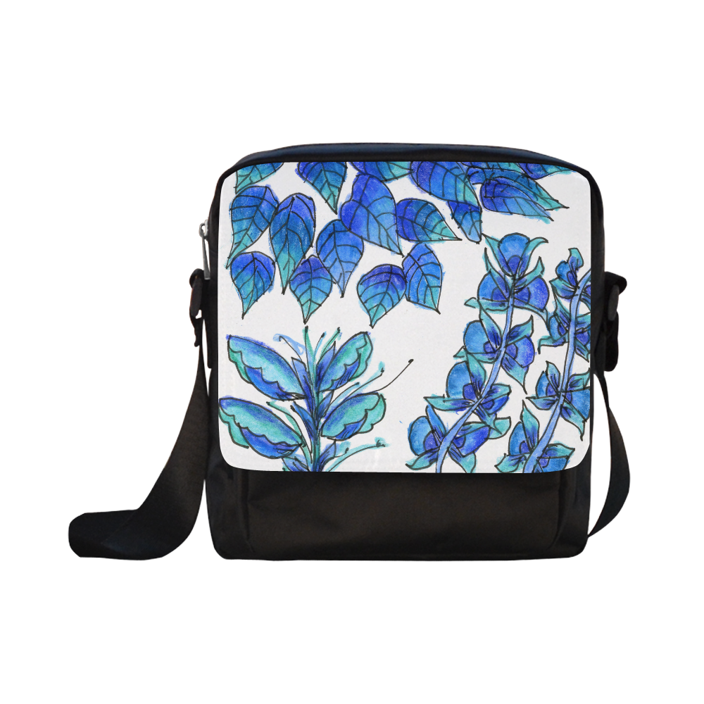 Pretty Blue Flowers, Aqua Garden Zendoodle Crossbody Nylon Bags (Model 1633)