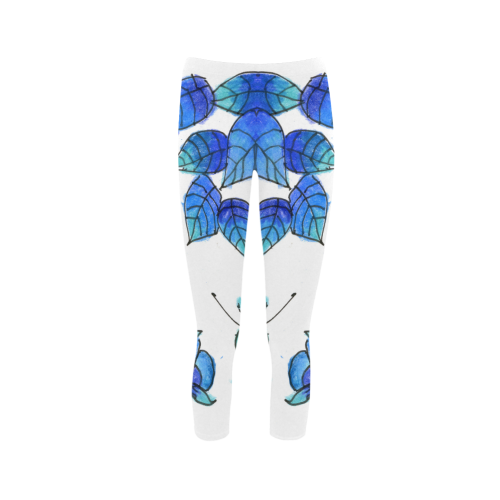 Pretty Blue Flowers, Aqua Garden Zendoodle Capri Legging (Model L02)
