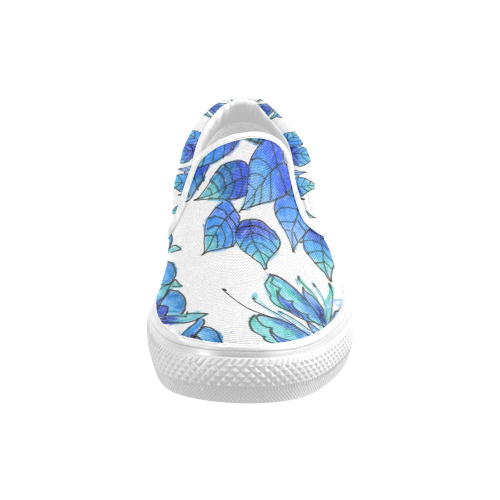 Pretty Blue Flowers, Aqua Garden Zendoodle Women's Unusual Slip-on Canvas Shoes (Model 019)