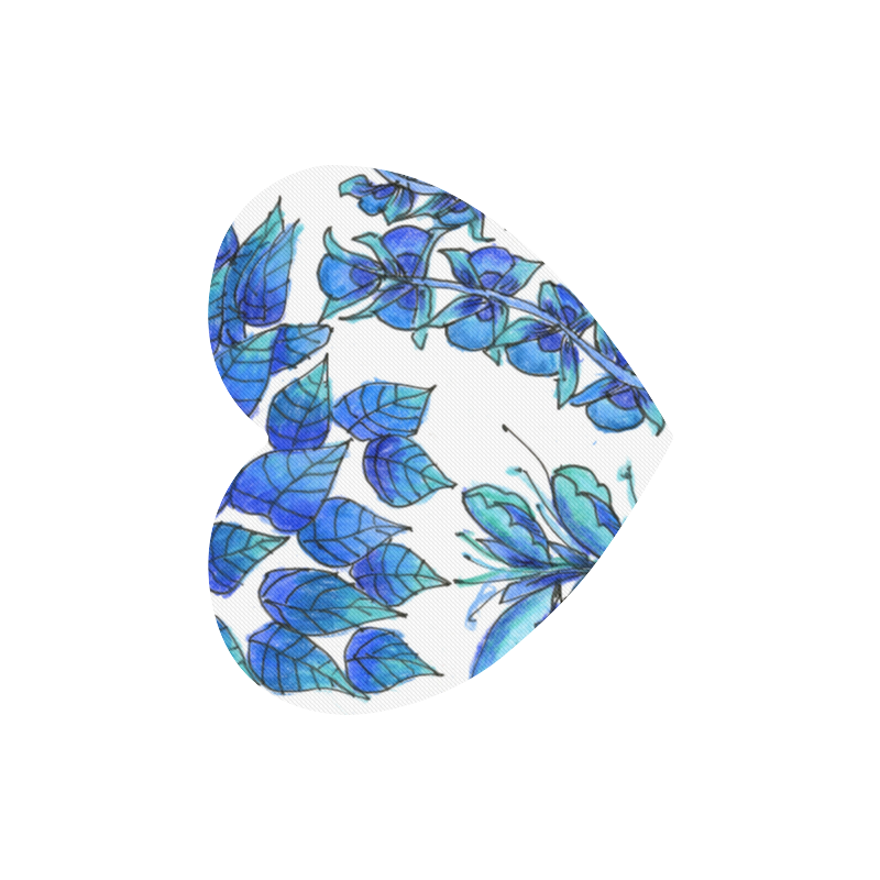 Pretty Blue Flowers, Aqua Garden Zendoodle Heart-shaped Mousepad