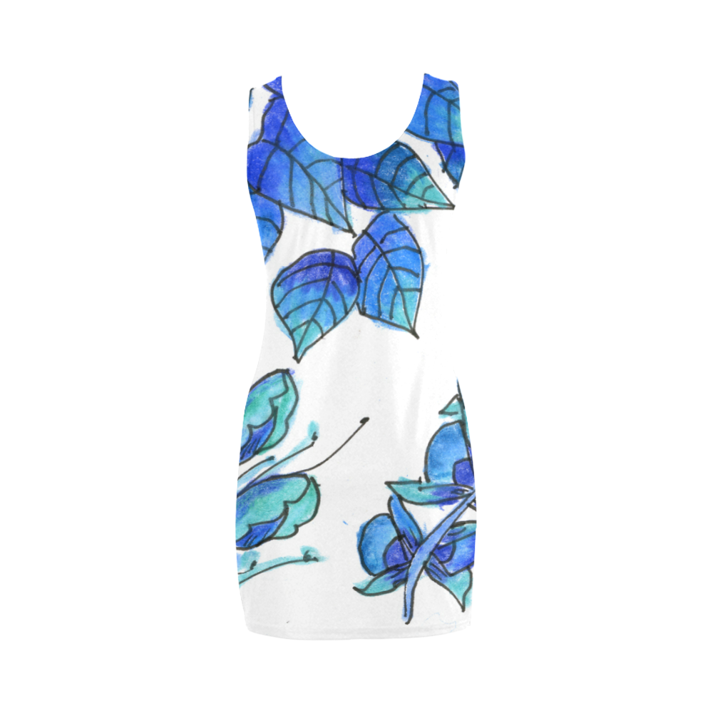 Pretty Blue Flowers, Aqua Garden Zendoodle Medea Vest Dress (Model D06)